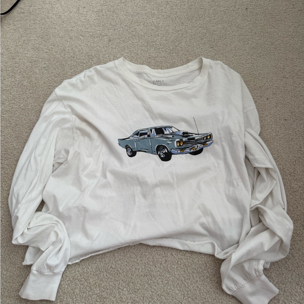 Brandy Melville White Long Sleeve with Car Graphic one size